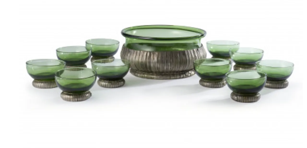 Montelupo glass and silver fruit salad set, 1970s 2